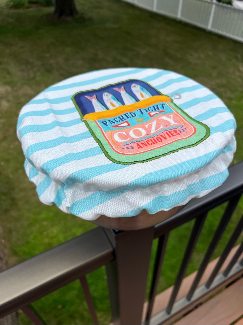 Handmade Cozy Anchovies blue and white striped fabric bowl cover for kitchen aid